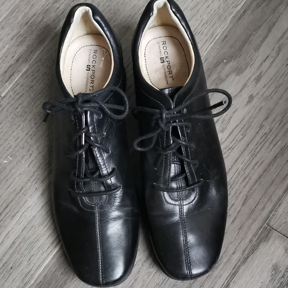 Womens Rockport Classic Black Leather Lace Up Oxford Preppy Shoes. Size 7